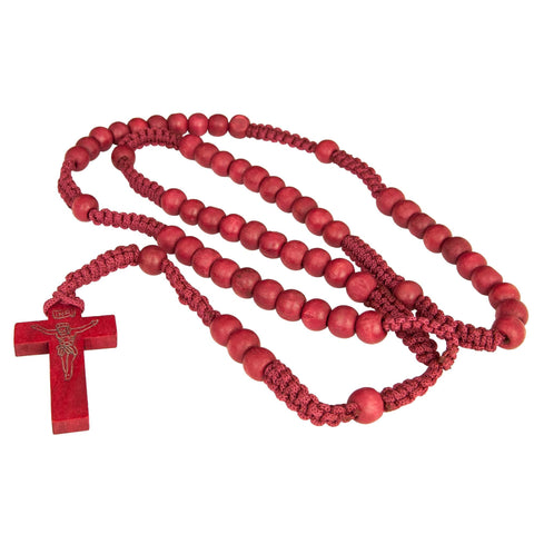Catholic natural Wooden Prayer Beads Red Rosary with Crucifix from Jerusalem 20"
