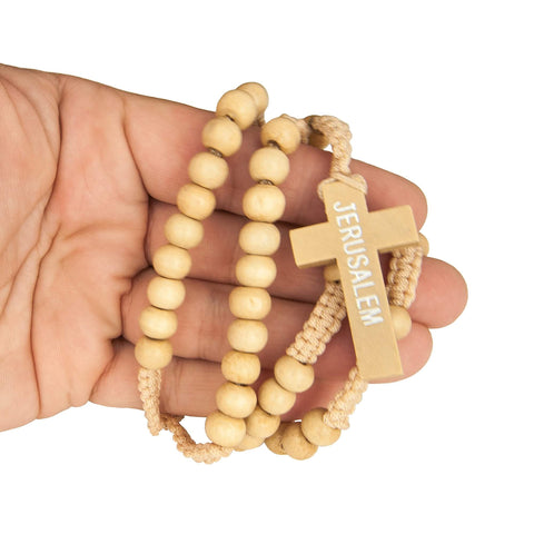 Catholic natural Wooden Prayer Beads Light beige Rosary with Crucifix from Jerusalem 20"