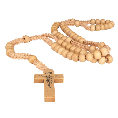 Catholic natural Wooden Prayer Beads Light beige Rosary with Crucifix from Jerusalem 20"
