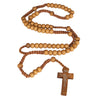 Image of Catholic natural Wooden Prayer Beads Beige Rosary with Crucifix from Jerusalem 20"