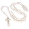 Image of Catholic natural Wooden Prayer Beads White Rosary with Crucifix from Jerusalem 20"