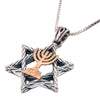 Image of Silver 925 Jewish Necklace Magen David w/ Gold 9K Menorah Symbol Judaica Jewelry