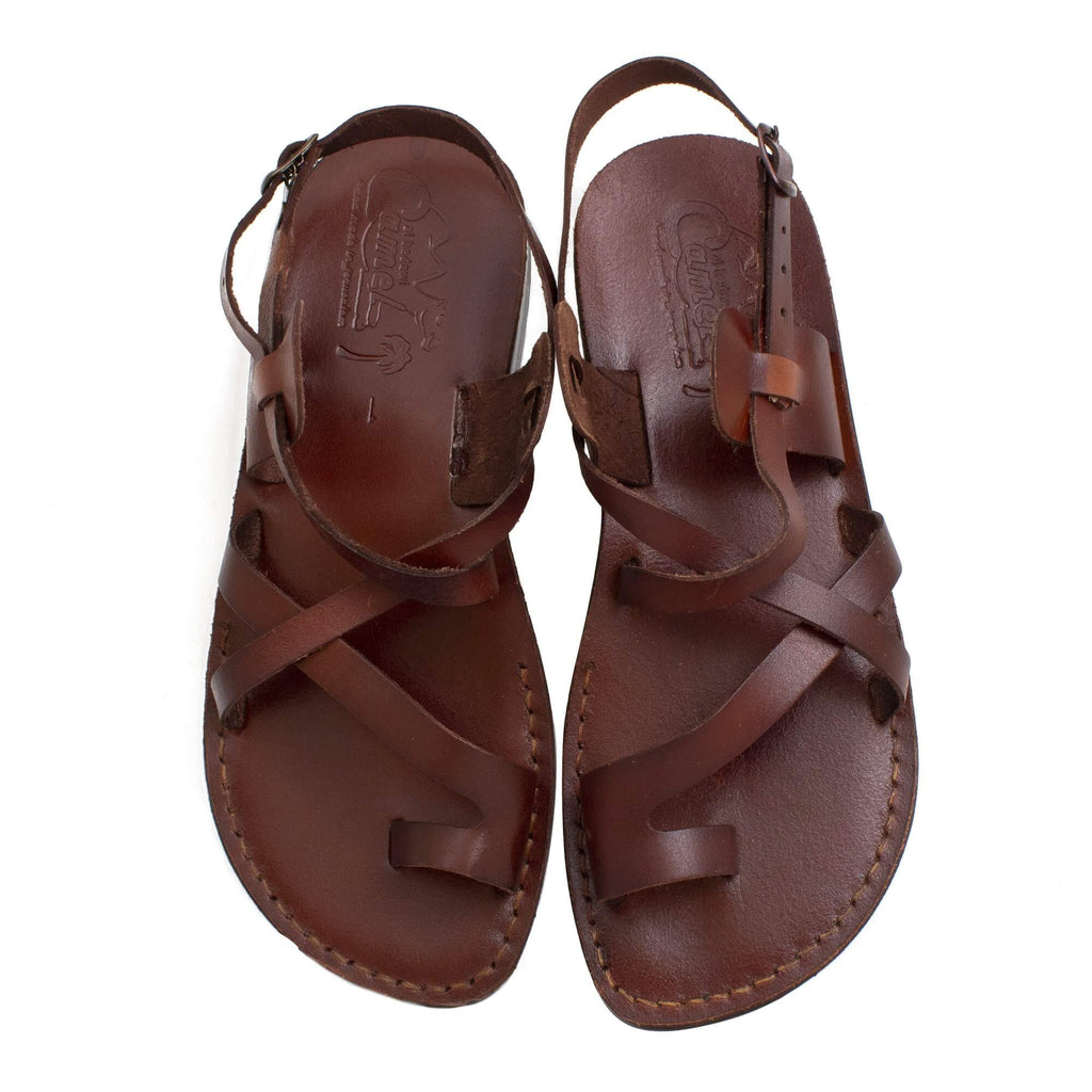 Jerusalem Men's Biblical Style Sandals Genuine Camel Leather Stripes 6-13 US