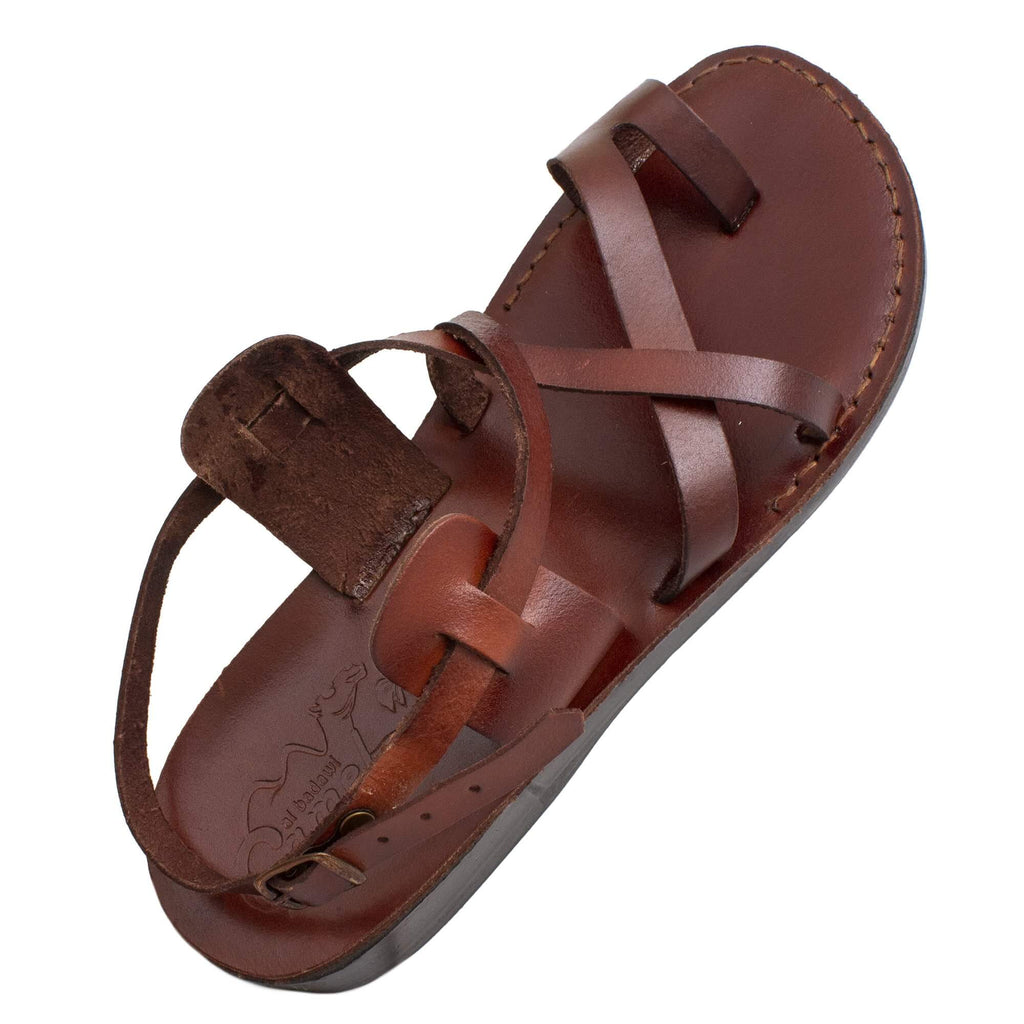 Jerusalem Men's Biblical Style Sandals Genuine Camel Leather Stripes 6-13 US
