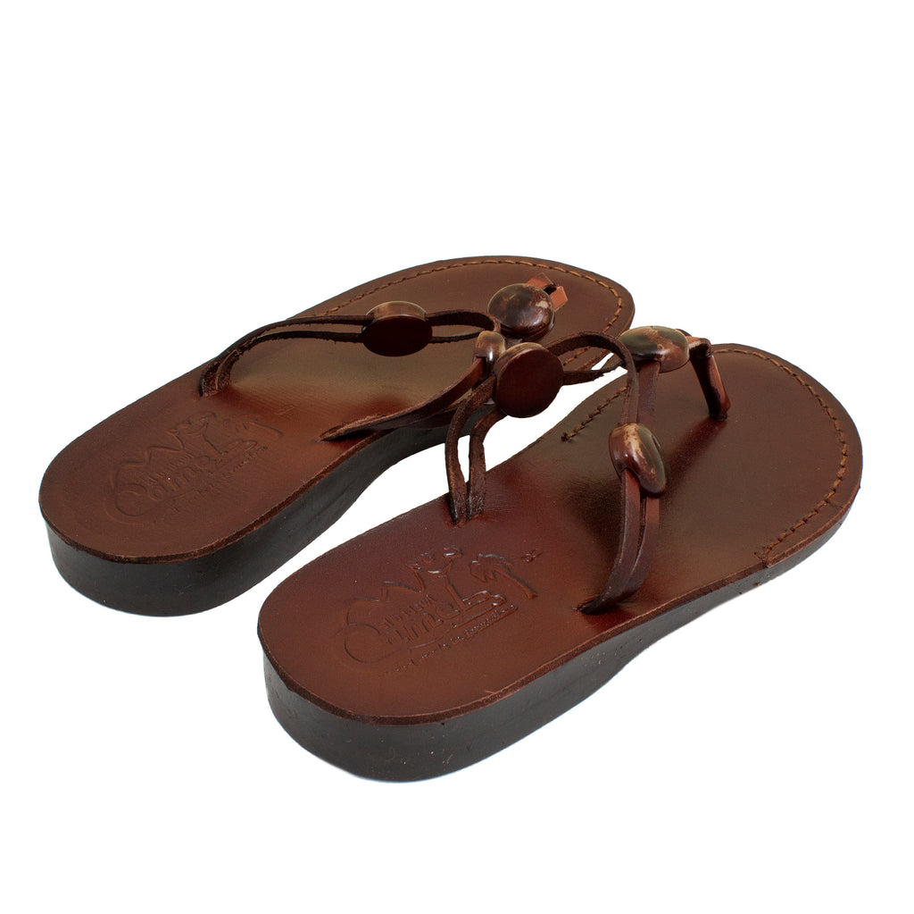 Women's Sandals Natural Genuine Leather Camel Thin Strap from Jerusalem