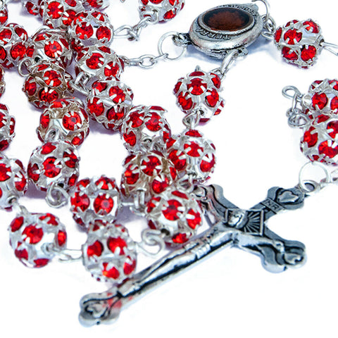 Rosary Beads Prayer Red Crystal w/Сrucifix & Holy Soil from Jerusalem 22"