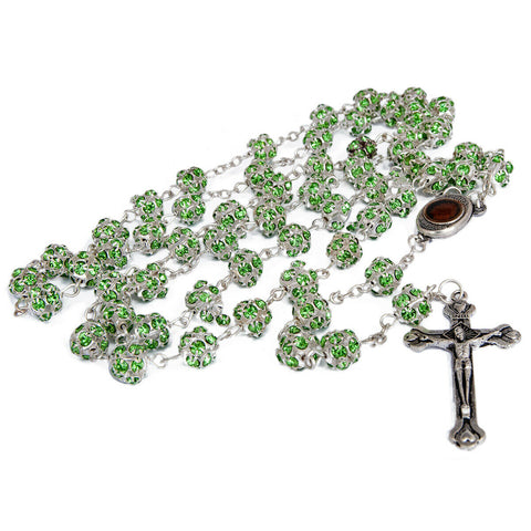 Rosary Beads Prayer Green Crystal w/Сrucifix & Holy Soil from Jerusalem 22"