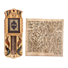 Handmade Wooden Car Mezuzah Case w/Gemstone and Non Kosher Scroll Tehillim 4