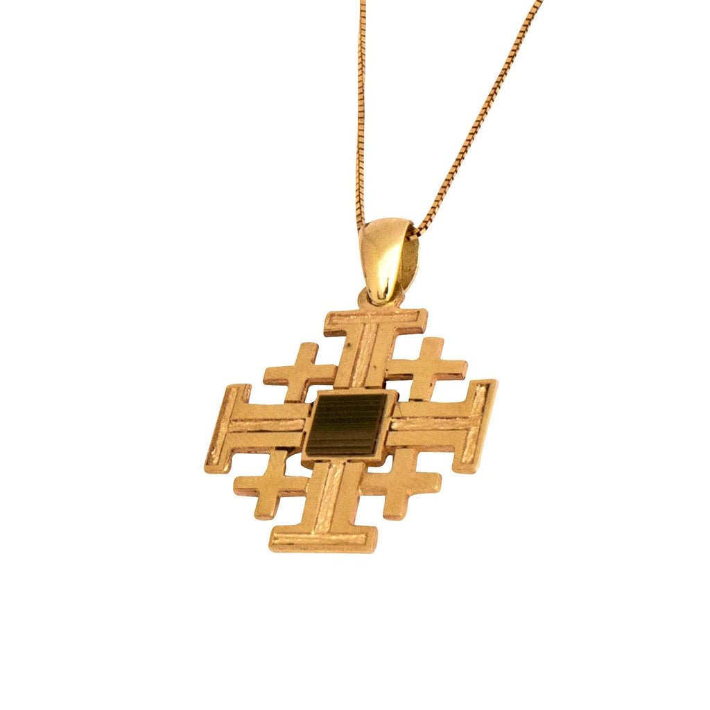 Jerusalem Pectoral Cross Pendant w/ Nano Sim plate 14K Gold Jewelry from Holy Land