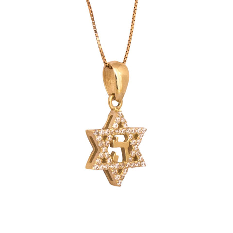 Kabbalah Pendant Star of David Chai Hai Amulet 14K Gold Jewelry from Holy Land