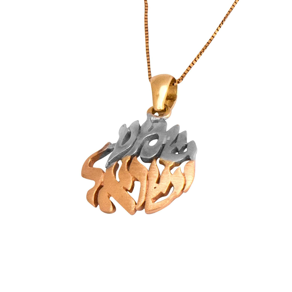 Amulet Pendant w/ Prayer Shma Israel 14K Gold Jewelry from Holy Land