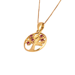 Pendant Amulet 14K Gold Tree of Life w/ Natural Garnet Jewelry from Holy Land