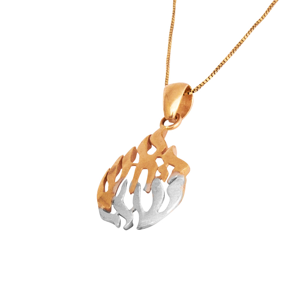 Pendant Amulet "My Flame" Rose & White 14K Gold Jewelry from Holy Land