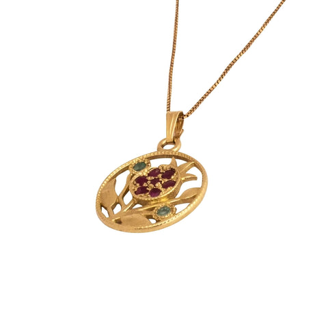 Israel Pendant Amulet Pomegranate with Natural Red Garnet Stones 14K Gold Jewelry from Holy Land