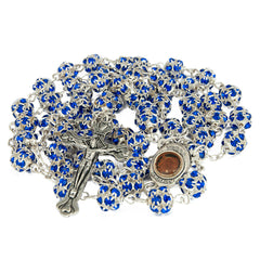 Rosary Beads Prayer Blue Crystal w/Сrucifix & Holy Soil from Jerusalem 22"