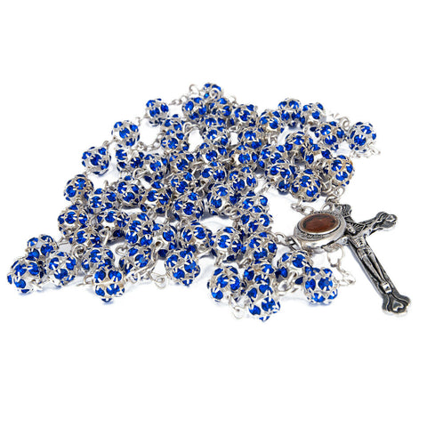 Rosary Beads Prayer Blue Crystal w/Сrucifix & Holy Soil from Jerusalem 22"
