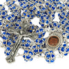 Image of Rosary Beads Prayer Blue Crystal w/Сrucifix & Holy Soil from Jerusalem 22"