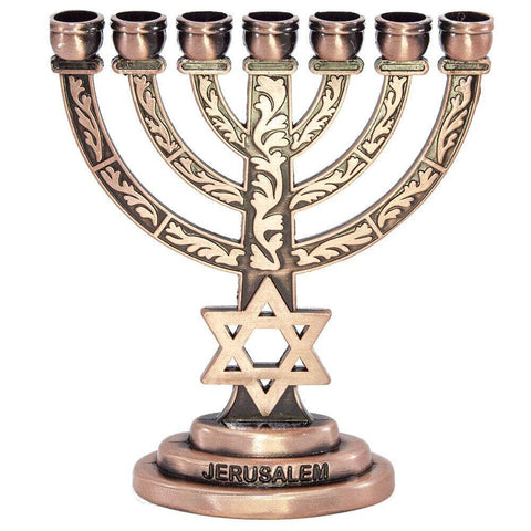 Jewish Blessed Menorah 7 Branches with Star of David Ornament Jerusalem Gift