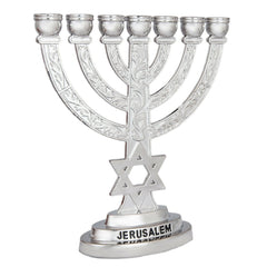 Menorah Silver Plated 7-Branched w/Star of David & Jewish Ornament Gift 3.8