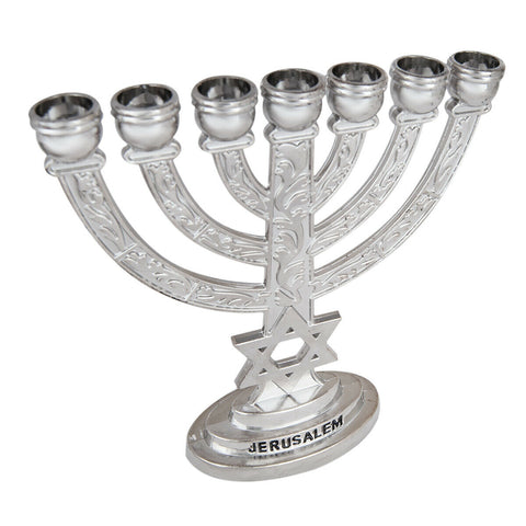 Menorah Silver Plated 7-Branched w/Star of David & Jewish Ornament Gift