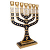 Image of Menorah 7 Branches Gold-Blue Enamel Jewish Candle Holder Jerusalem