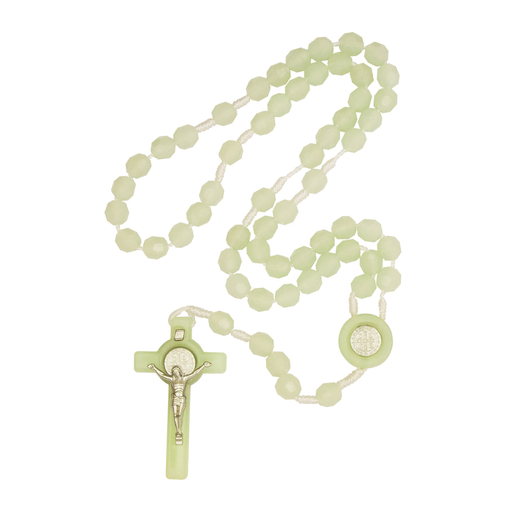 Luminous Rosary Beads Decorated w/Cross Decor with Order of Saint Benedict 20"