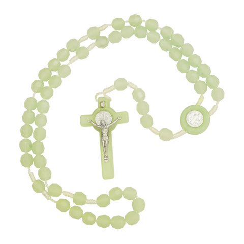 Luminous Rosary Beads Decorated w/Cross Decor with Order of Saint Benedict 20"