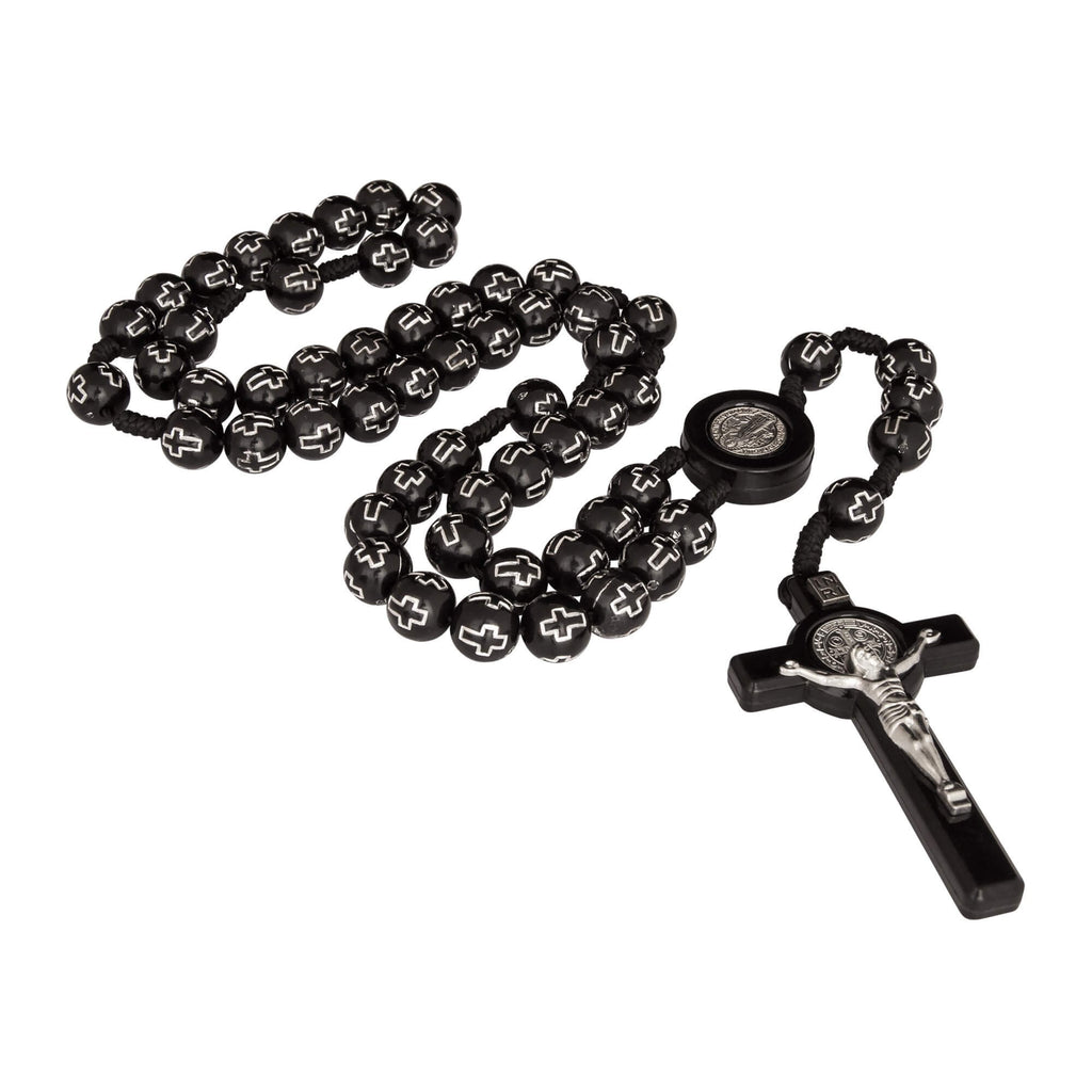 Black Rosary Beads Decorated with Cross Decor with Order of Saint Benedict 20"