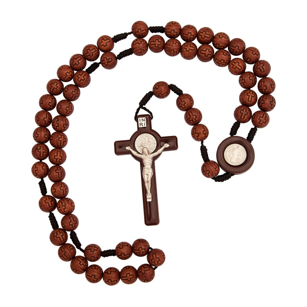 Brown Rosary Beads Decorated with Cross Decor with Order of Saint Benedict 20"