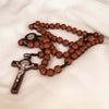 Image of Brown Rosary Beads Decorated with Cross Decor with Order of Saint Benedict 20"