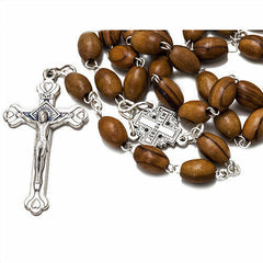 Oval Rosary Beads from Olive Wood with Christian & Jerusalem Cross 20,7