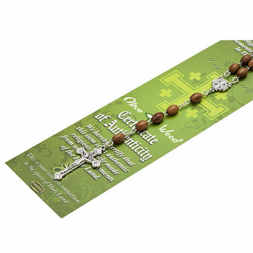 Oval Rosary Beads from Olive Wood with Christian & Jerusalem Cross 20,7"