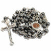 Image of Hematite Rosary Beads Prayer Knot with Crucifix and Holy Soil from Jerusalem 18,5"