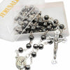 Image of Hematite Rosary Beads Prayer Knot with Crucifix and Holy Soil from Jerusalem 18,5"