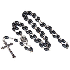 Hematite Rosary Beads Prayer Knot w/Crucifix and Holy Soil from Jerusalem 18,5