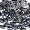 Image of Hematite Rosary Beads Prayer Knot w/Crucifix and Holy Soil from Jerusalem 18,5"