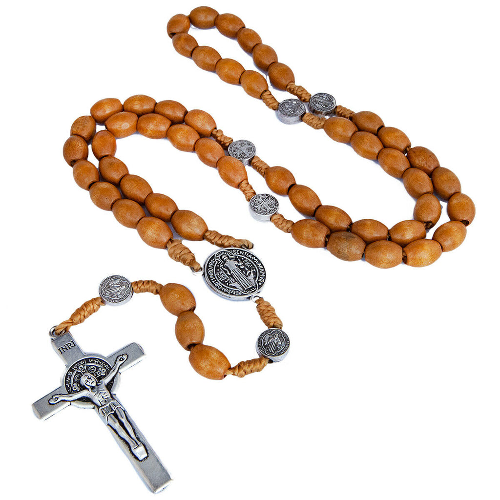 Oval Rosary Prayer Beads Christian Order of St. Benedict Crucifix Necklace 19"