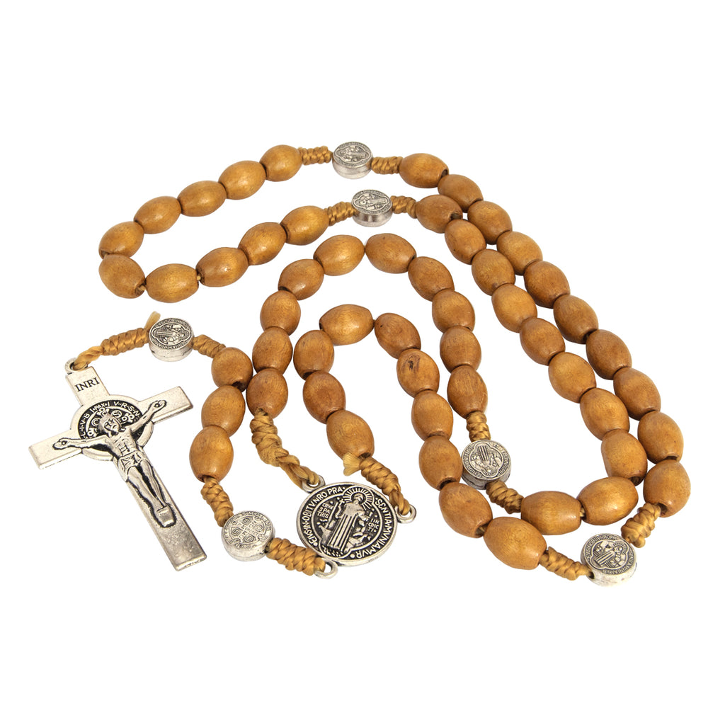 Oval Rosary Prayer Beads Christian Order of St. Benedict Crucifix Necklace 19"