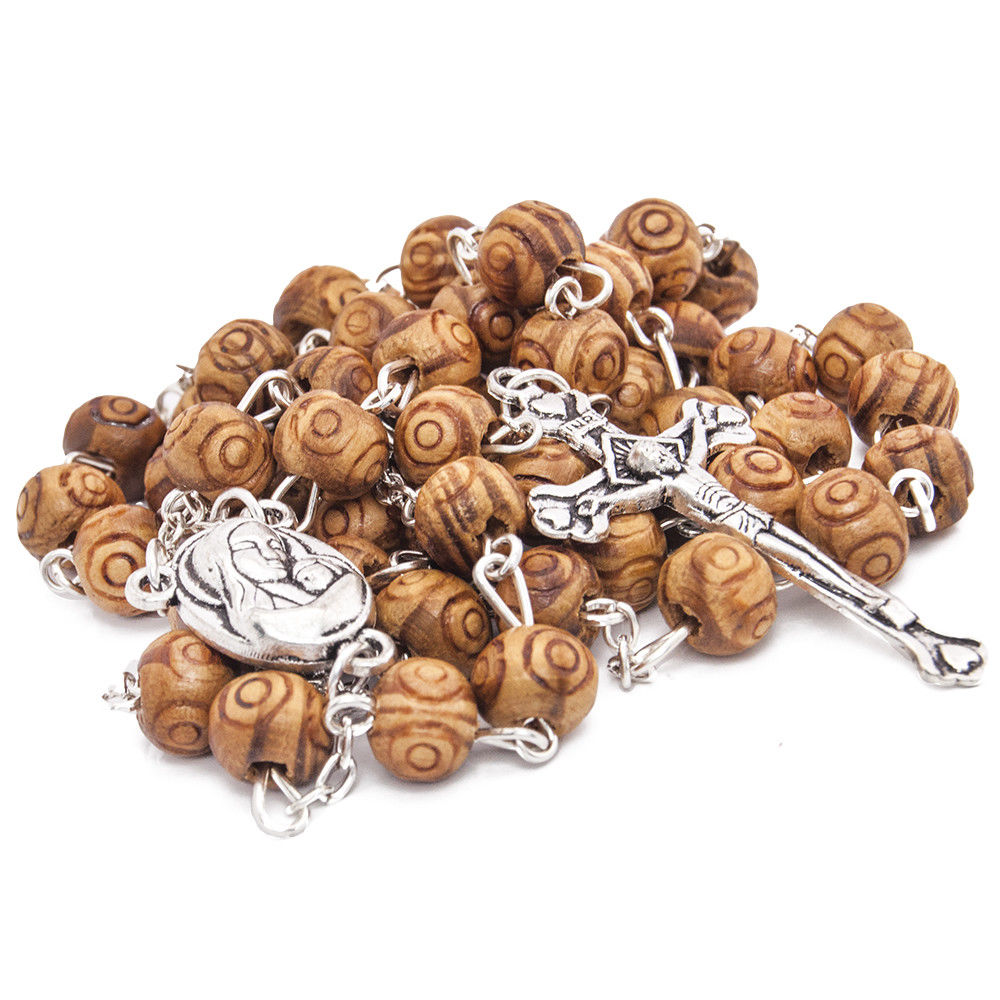 Olive wood Handmade Rosary beads Prayer Knot with Holy Soil from Jerusalem 21"