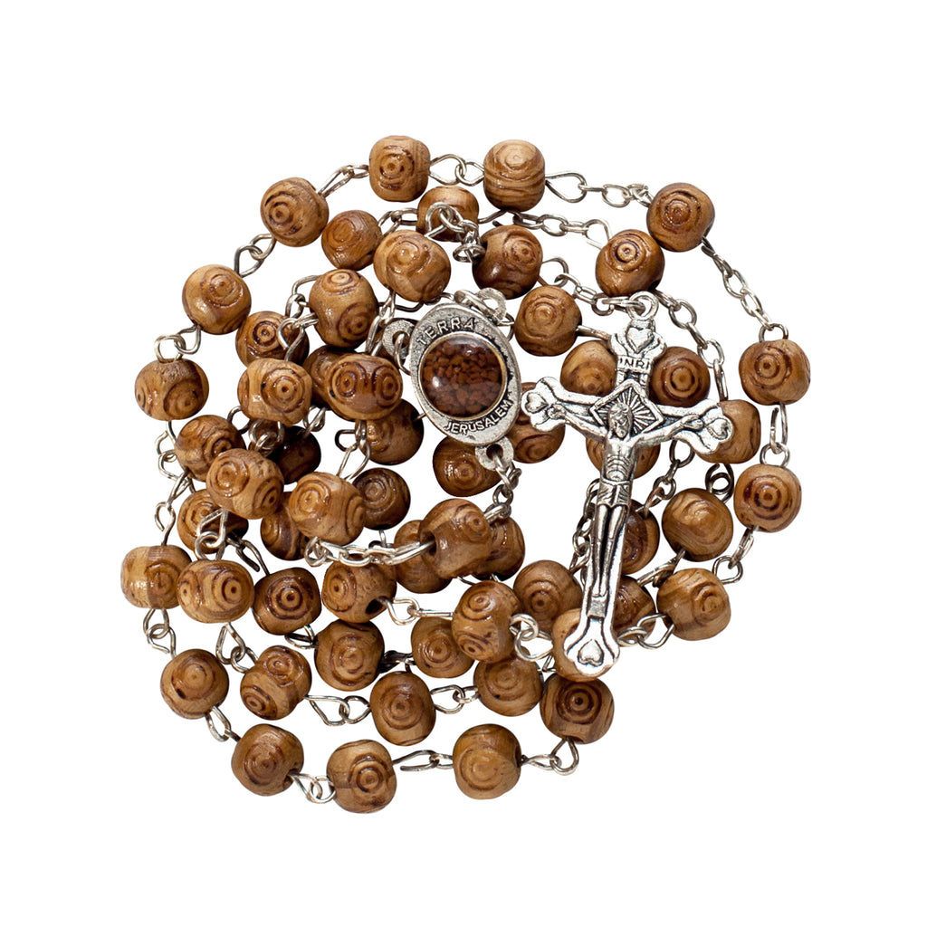 Olive wood Handmade Rosary beads Prayer Knot with Holy Soil from Jerusalem 21"