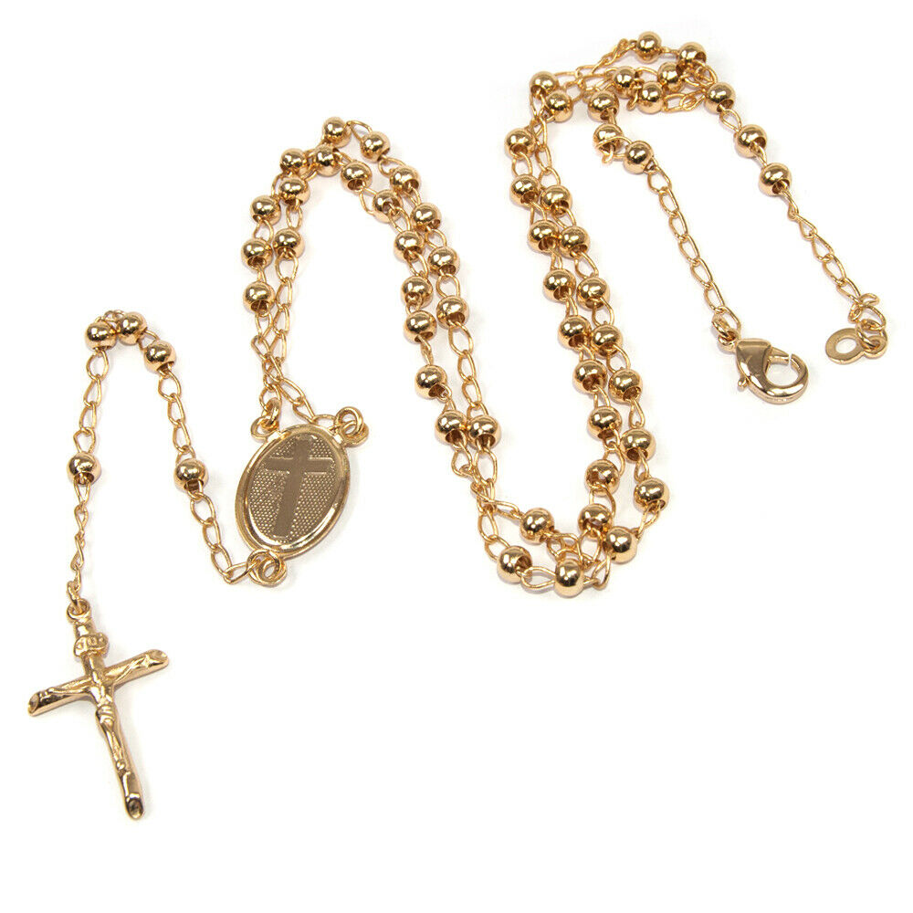 Rosary Beads Pendant Gold Plated 18K Decorated Crucifixion Holy Land 18"/46 cm