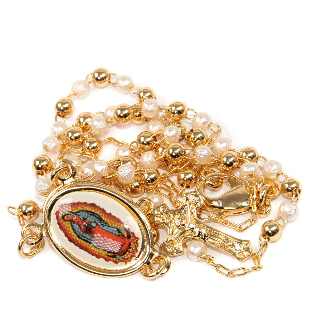 Pendant Rosary Beads Decorated Gold-plated Crucifixion Jerusalem Holy Land 12"