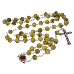 Catholic Faux Green Stone Rosary Beads Crucifix & Holy Soil Jerusalem 22,5