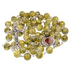 Catholic Faux Green Stone Rosary Beads Crucifix & Holy Soil Jerusalem 22,5"