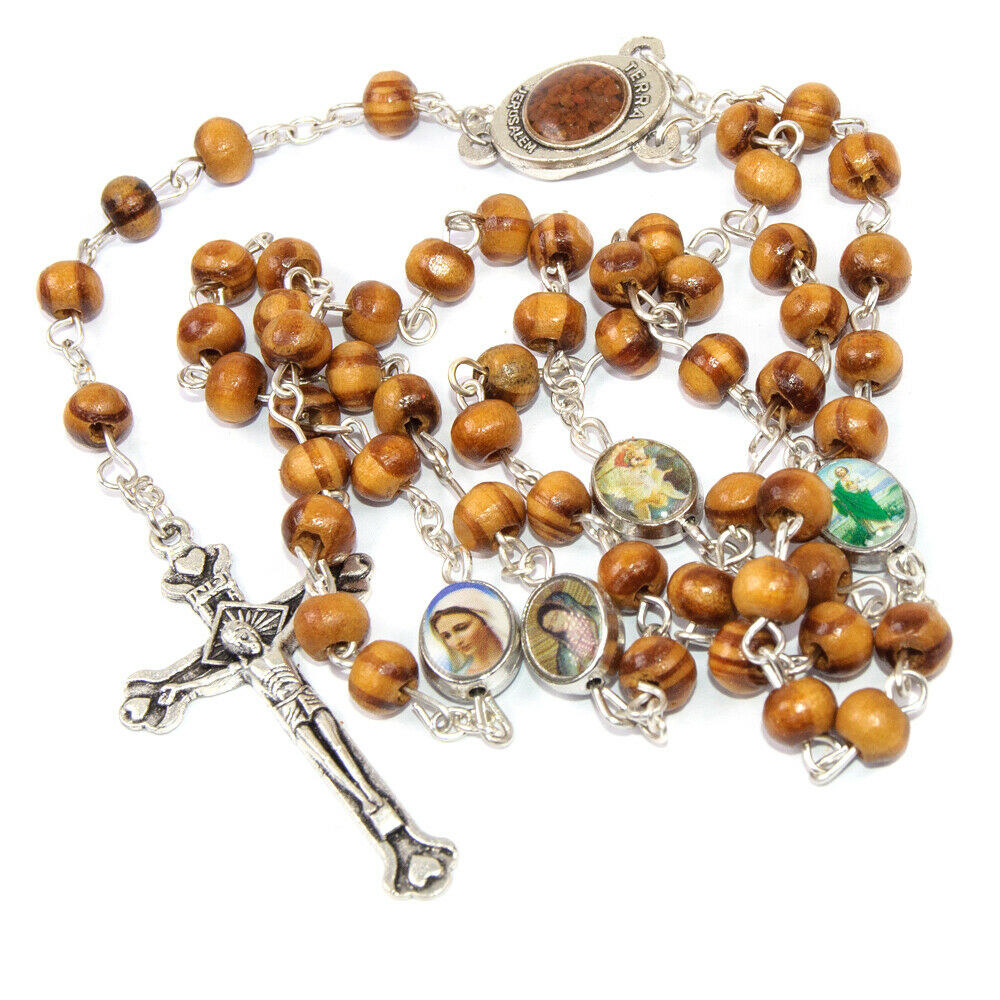 Olive wood Handmade Rosary beads Prayer Knot with Holy Soil from Jerusalem 17"