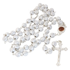 White Rosary Beads with Cross Decor and Holy Soil from Jerusalem 21,5