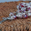 Image of Rosary Beads Silver Rainbow Red Crystal w/Сrucifix & Holy Soil Jerusalem 23,5"