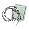 Image of Catholic White Rosary Pendant Beads with Cross Decor and Holy Soil Jerusalem 14"