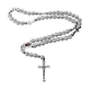 Image of Catholic White Rosary Pendant Beads with Cross Decor and Holy Soil Jerusalem 14"