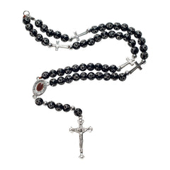 Black Catholic Rosary Pendant Beads with Cross Decor and Holy Soil Jerusalem 14